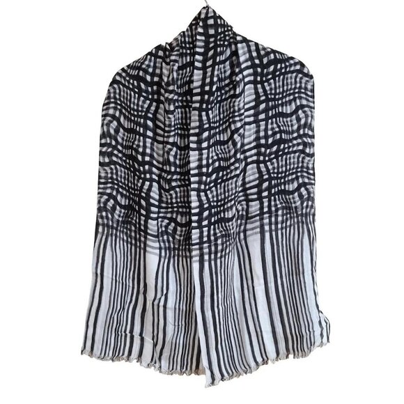 Auth COACH - White Black Modal Silk Scarf - Picture 1 of 5